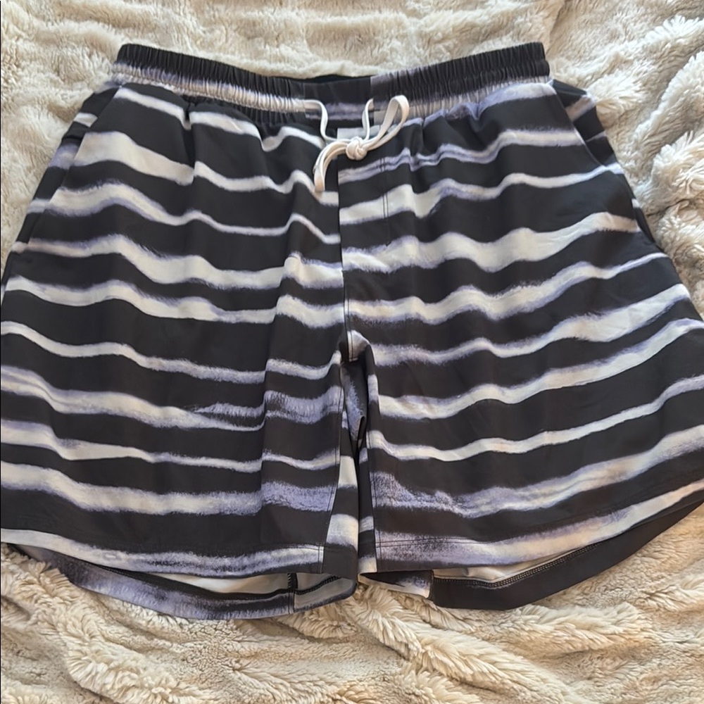 Men's Lululemon Black and White Striped Swim Shorts